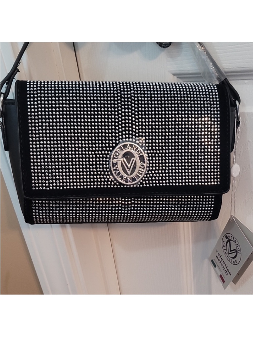 Valentino Orlandi Black and Silver Rhinestone Crossbody Bag
